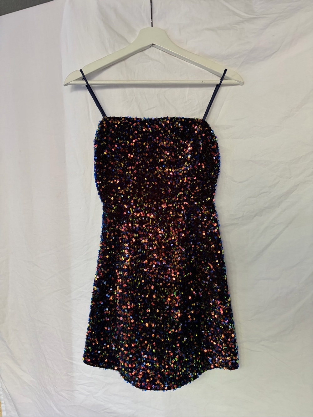 Hello Molly Multi-Color Sequin Mini Dress Sparkly Spaghetti Strap Party Size XS - Picture 15 of 15